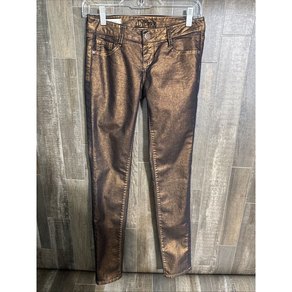 DECREE Super Skinny Stretch Jeans Size 1 Gray‎ With Gold Metallic Shimmer Pants